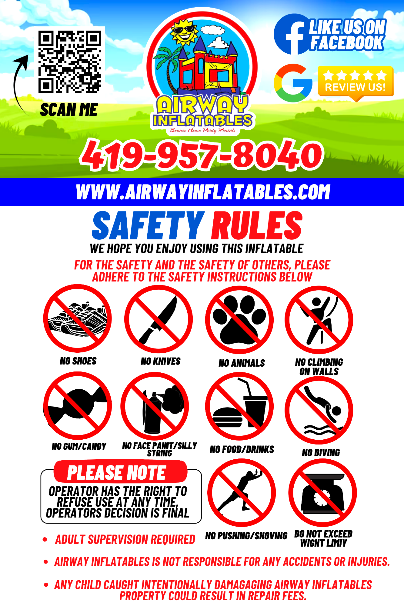Party Rental Safety Sign